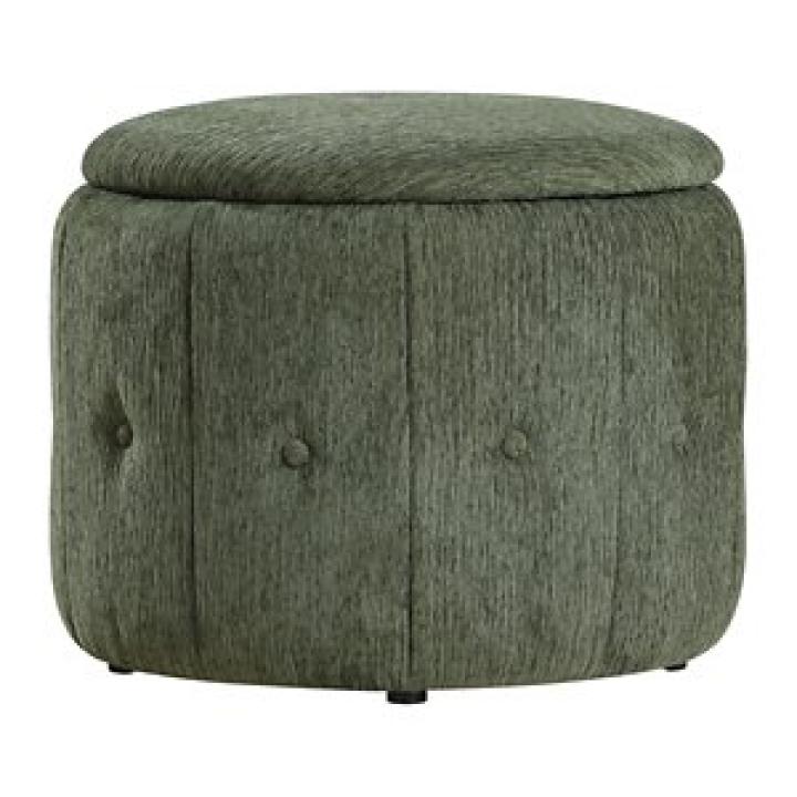 Pine Green Tufted Round Storage Ottoman