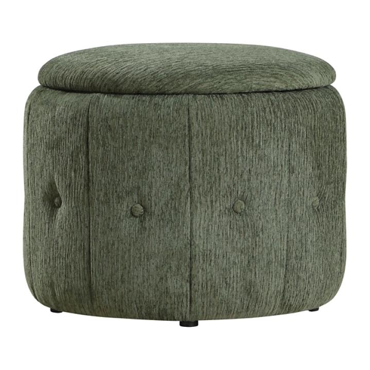 Pine Green Tufted Round Storage Ottoman
