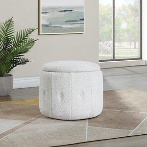Light Gray Tufted Sherpa Storage Ottoman