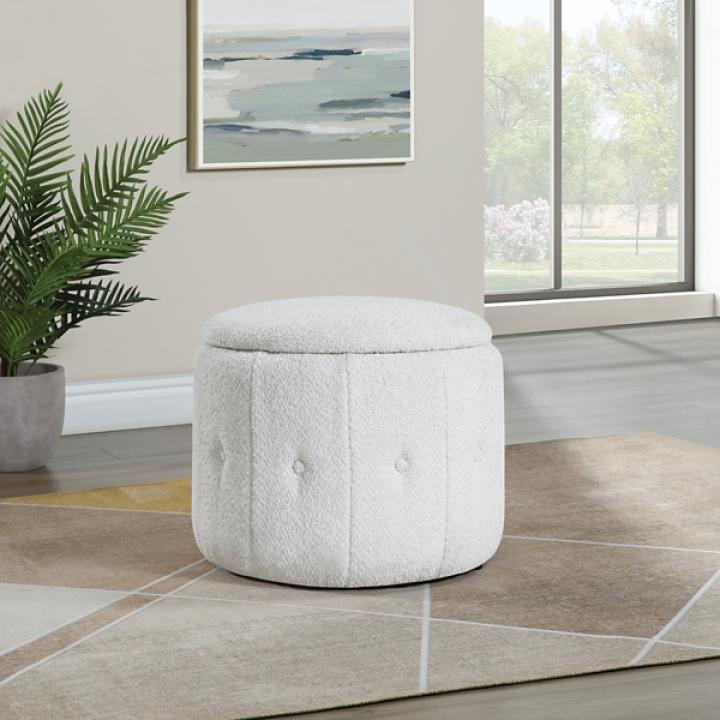 Light Gray Tufted Sherpa Storage Ottoman