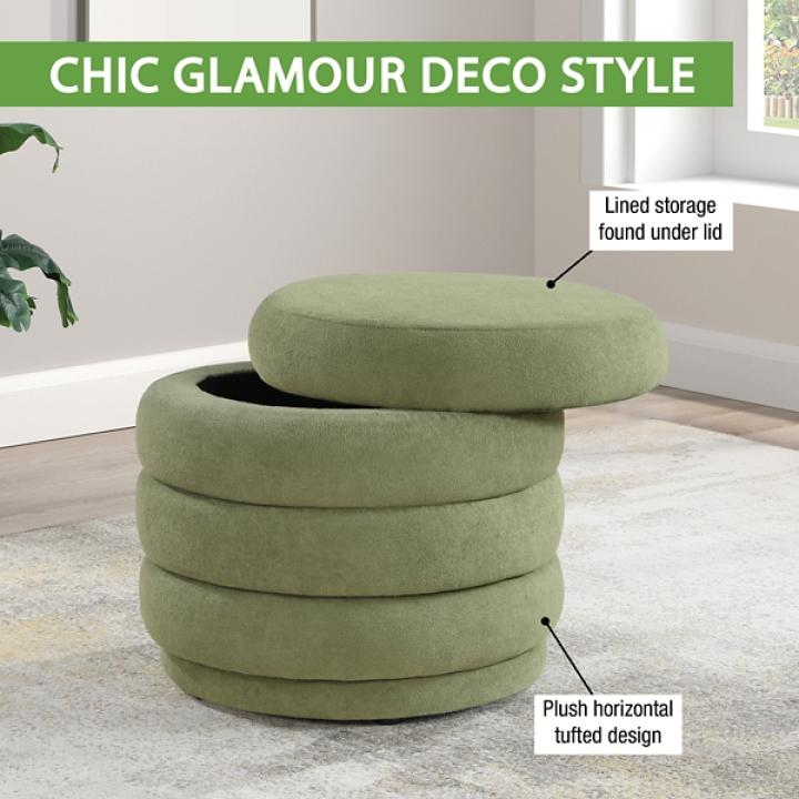Moss Green Tufted Cecil Storage Ottoman