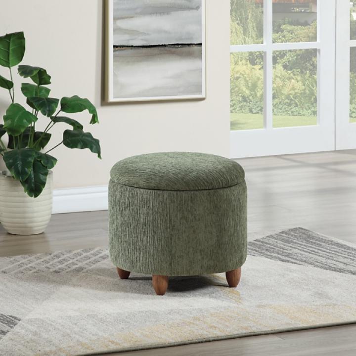 Pine Green Upholstered Lyra Storage Ottoman