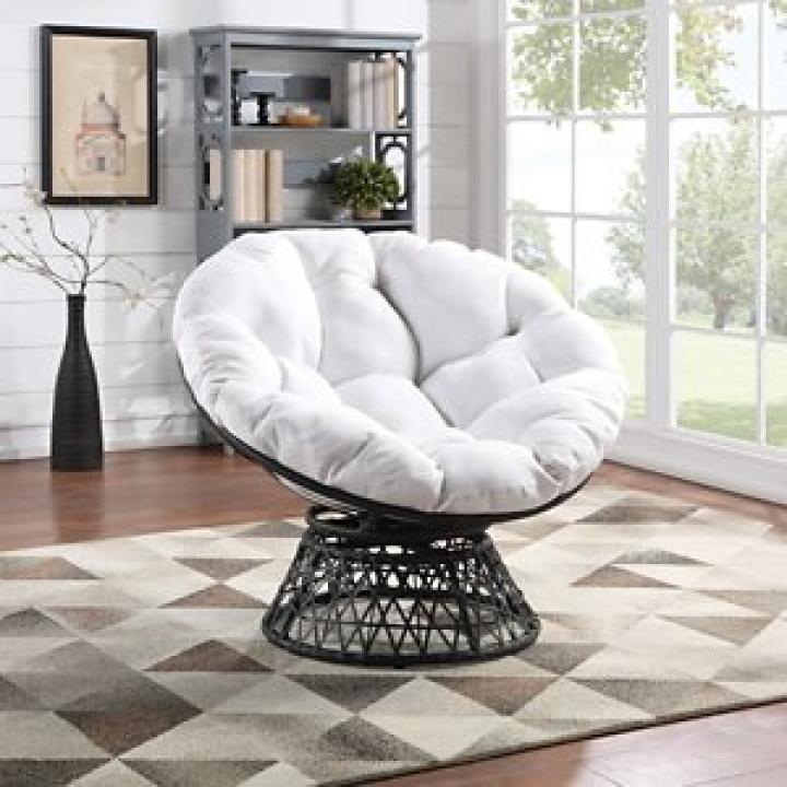 White Papasan Swivel Accent Chair