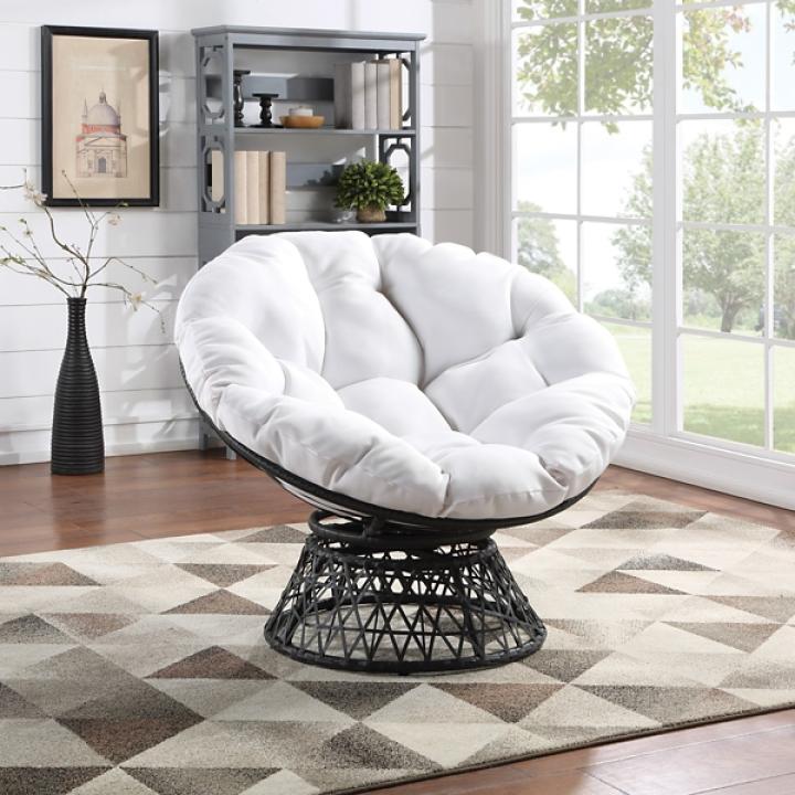 White Papasan Swivel Accent Chair