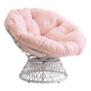 Pink Wicker Swivel Accent Chair