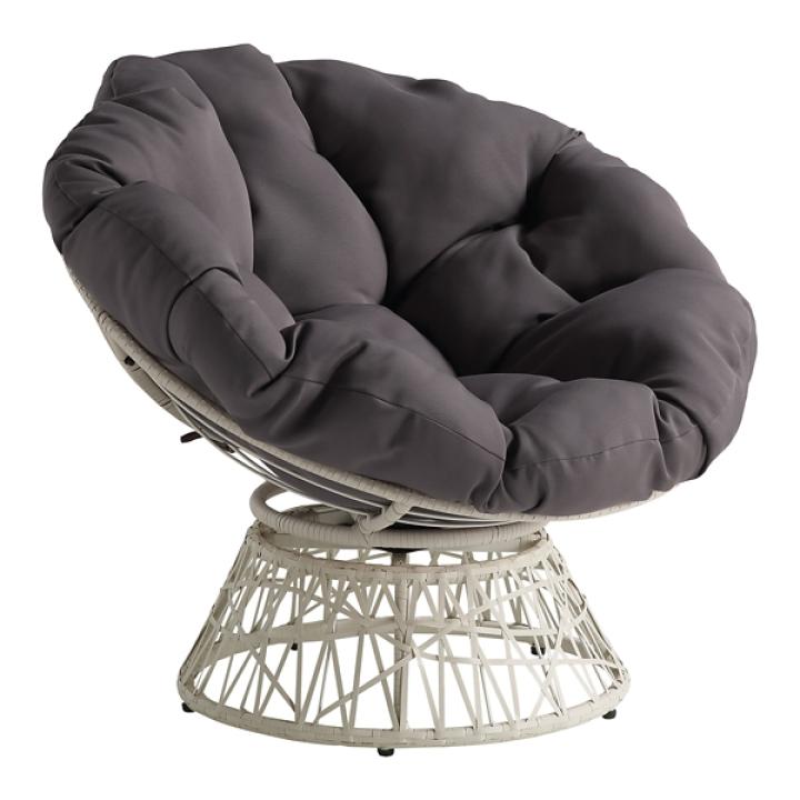 Gray Wicker Swivel Accent Chair