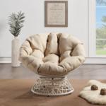 Beige Wicker Swivel Accent Chair