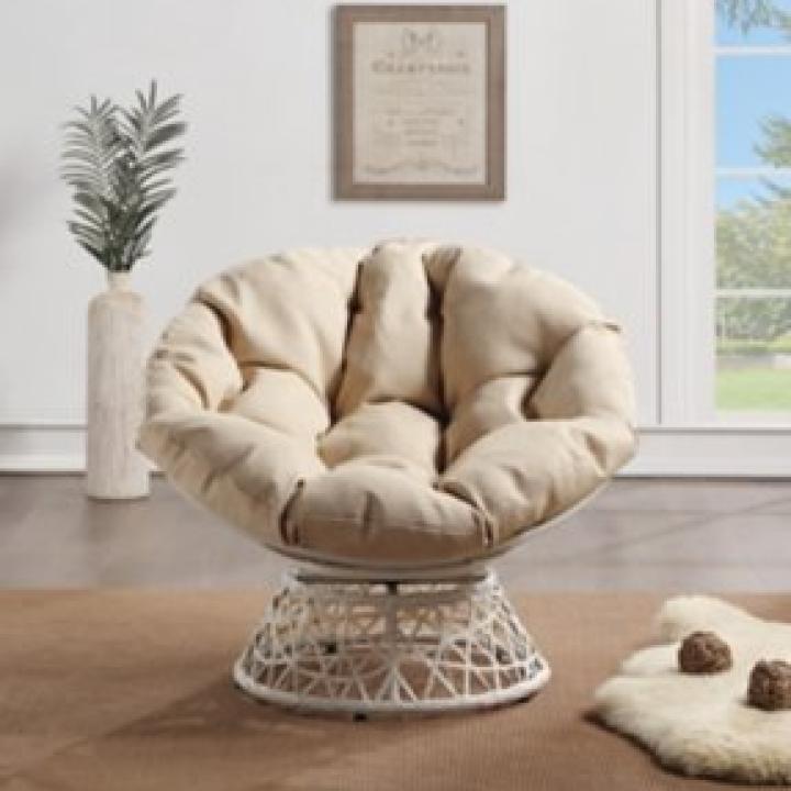 Beige Wicker Swivel Accent Chair