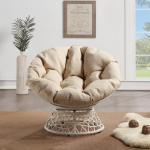 Beige Wicker Swivel Accent Chair