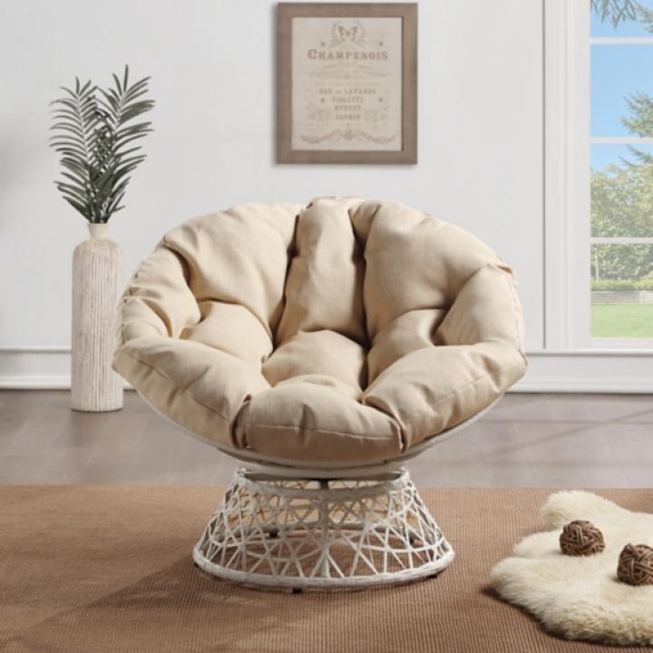 Beige Wicker Swivel Accent Chair