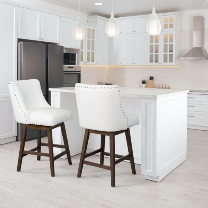 White Bowden Swivel Counter Stools, Set of 2