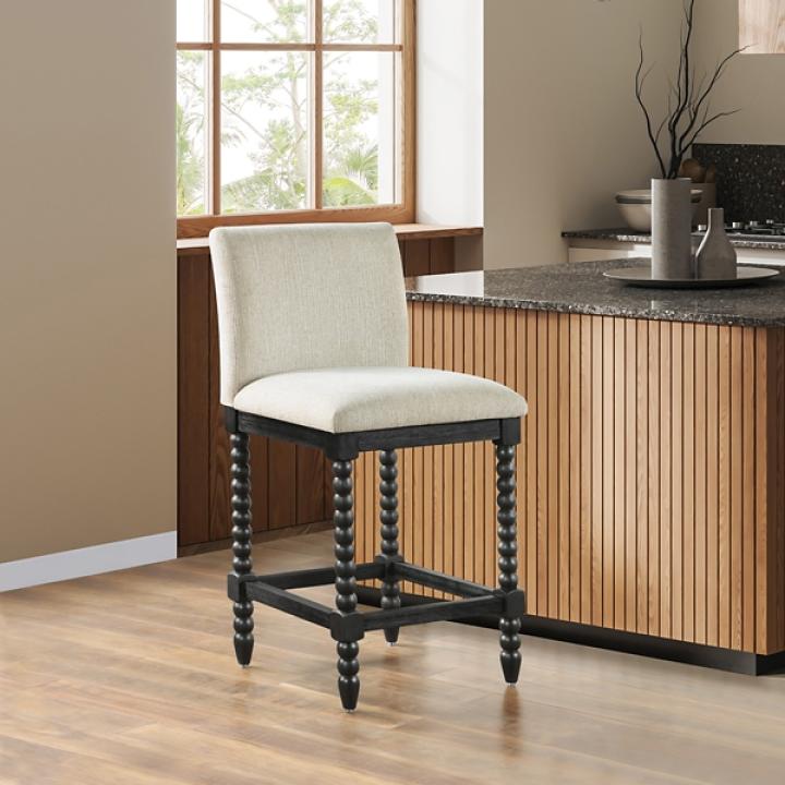 Linen Upholstered Spindle Eliza Counter Stool