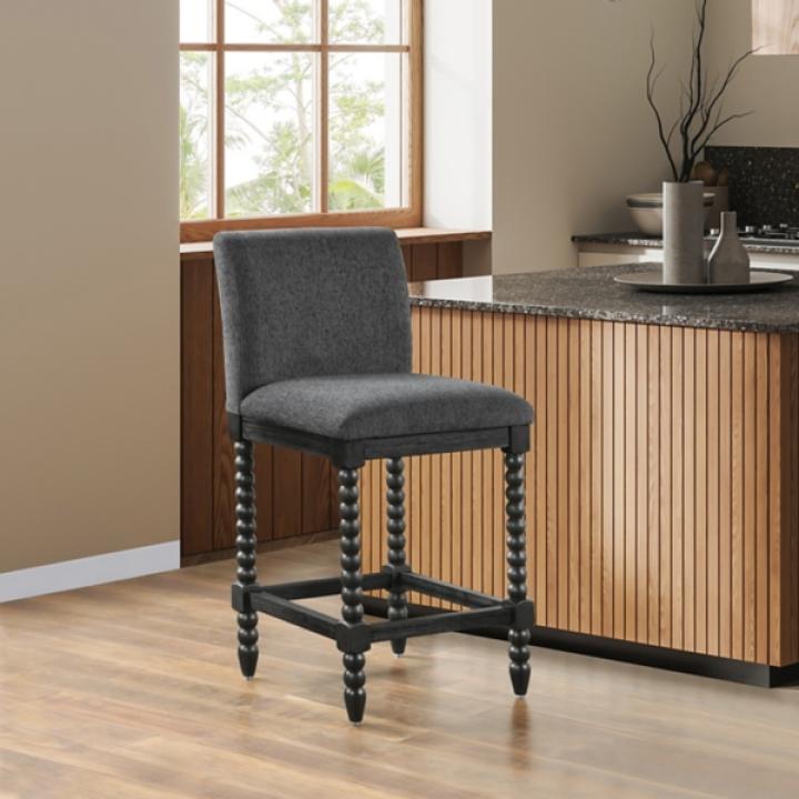 Charcoal Upholstered Spindle Eliza Counter Stool