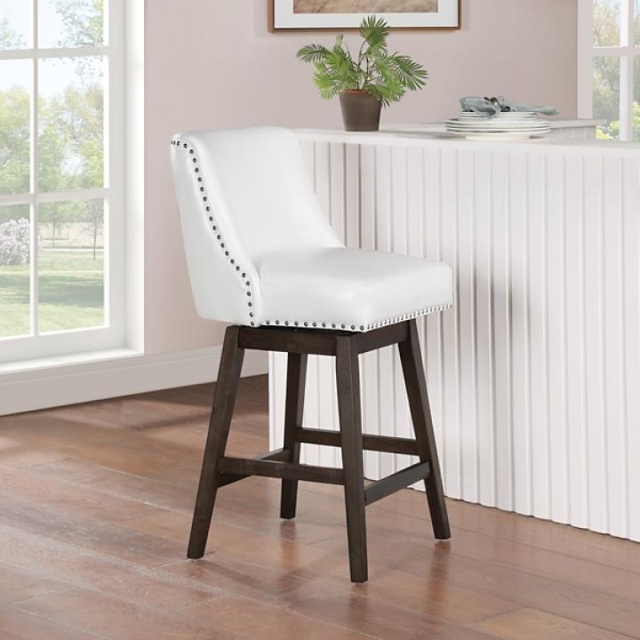 White Faux Leather Grant Swivel Counter Stool