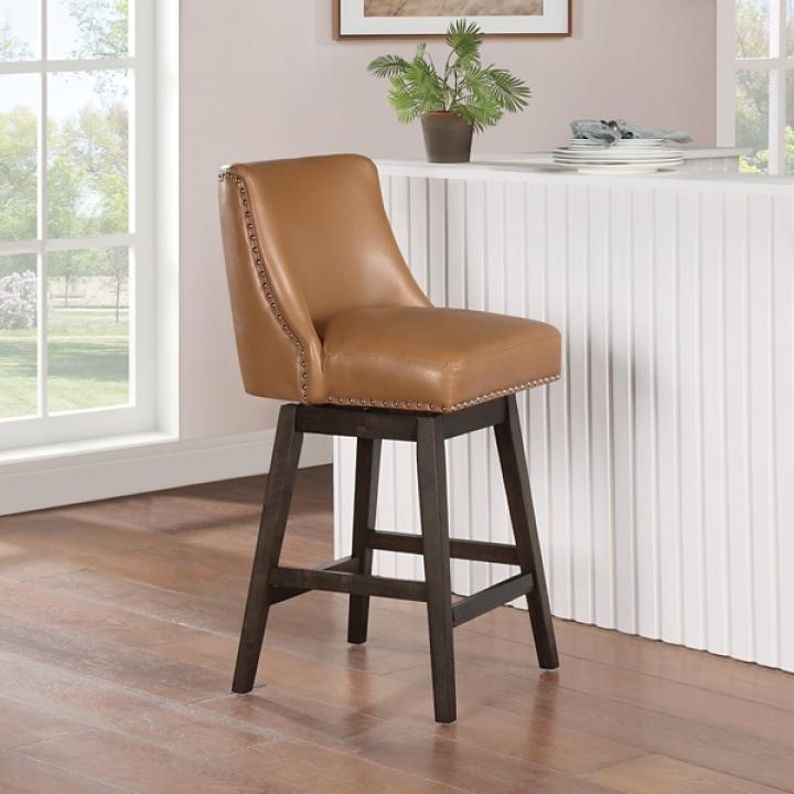 Camel Faux Leather Grant Swivel Counter Stool