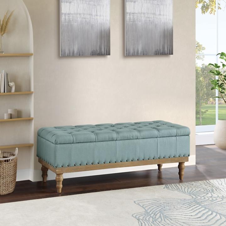 Blue Tufted Traditional Landen Storage Bench