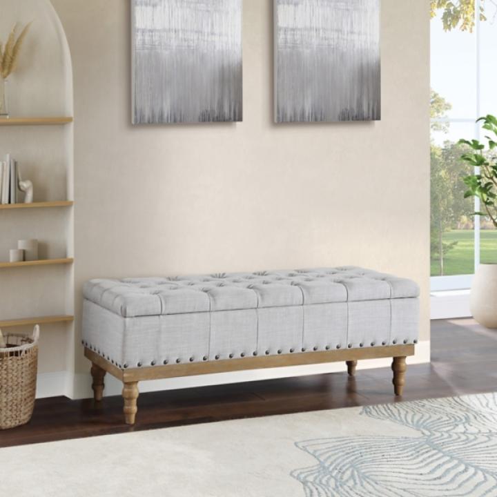 Gray Tufted Traditional Landen Storage Bench