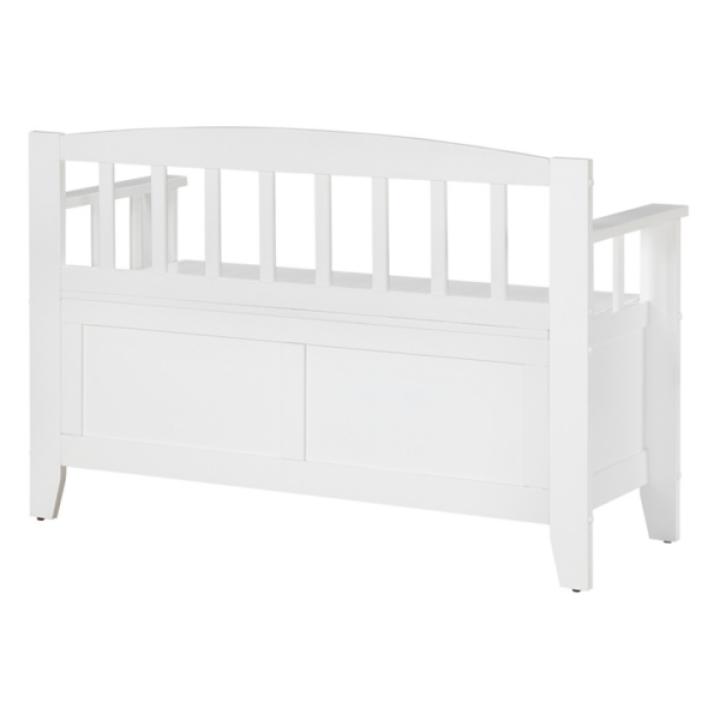 White Wood Lift-Top Storage Entryway Bench
