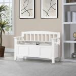 White Wood Lift-Top Storage Entryway Bench