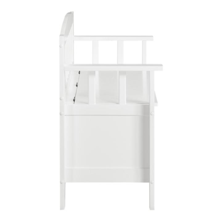 White Wood Lift-Top Storage Entryway Bench
