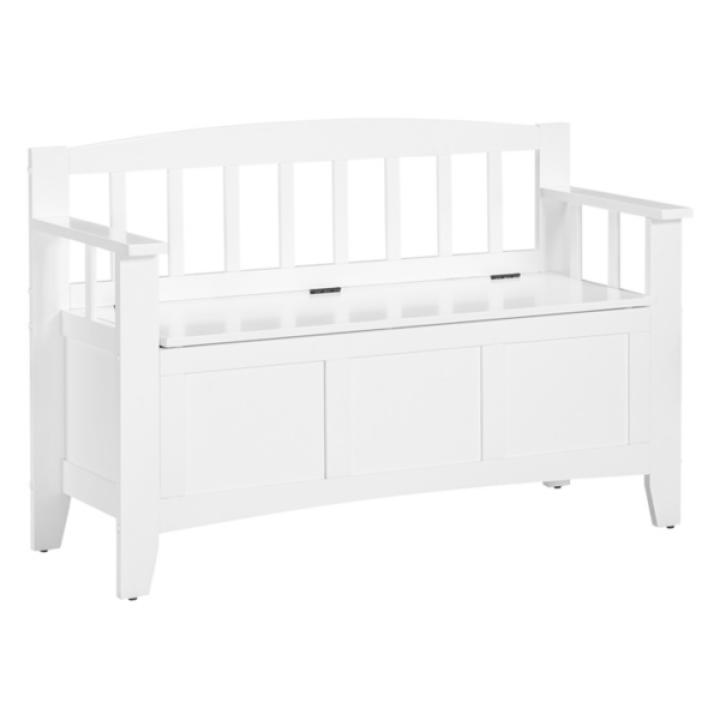White Wood Lift-Top Storage Entryway Bench