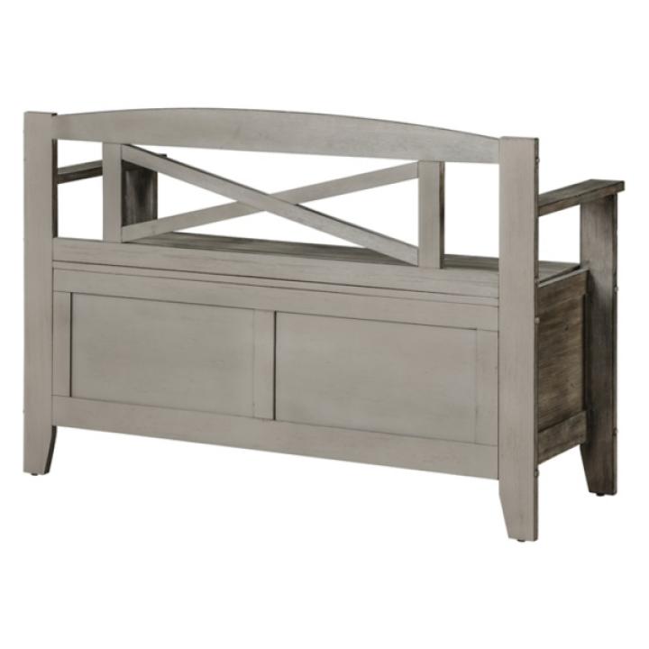Graywash Wood Lift-Top Storage Entryway Bench