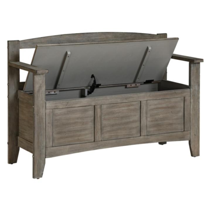 Graywash Wood Lift-Top Storage Entryway Bench