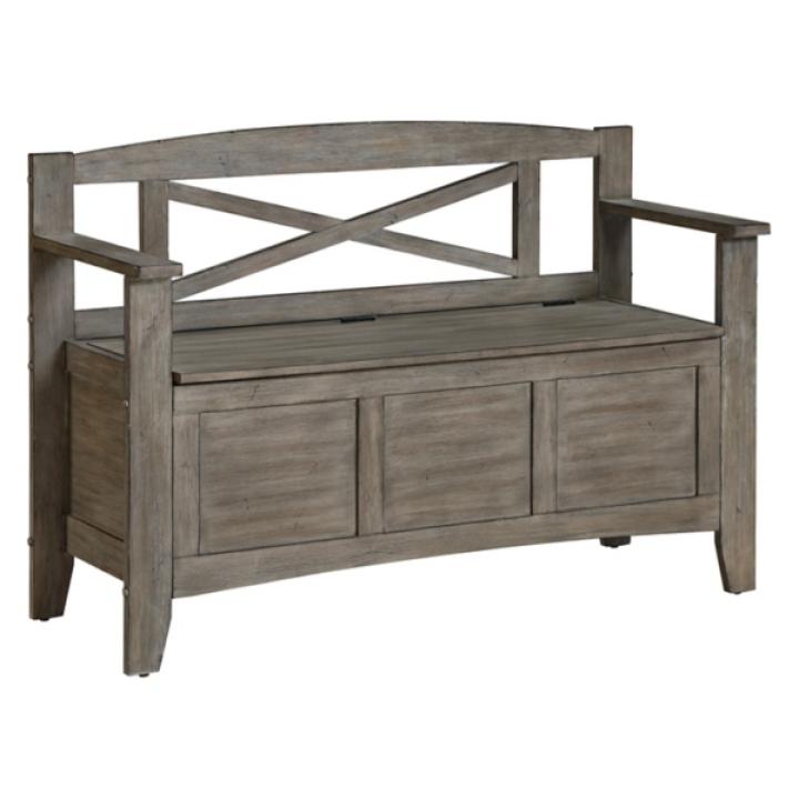 Graywash Wood Lift-Top Storage Entryway Bench