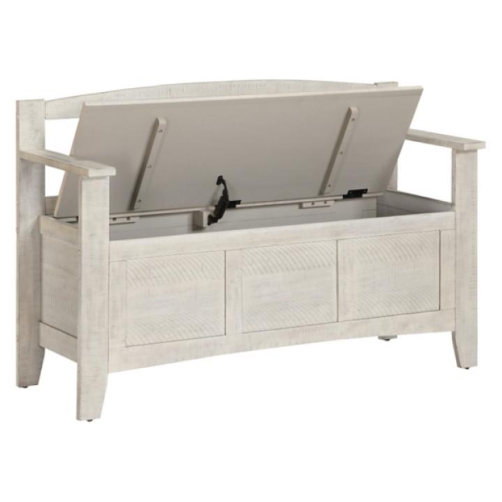 Whitewash Wood Lift-Top Storage Entryway Bench