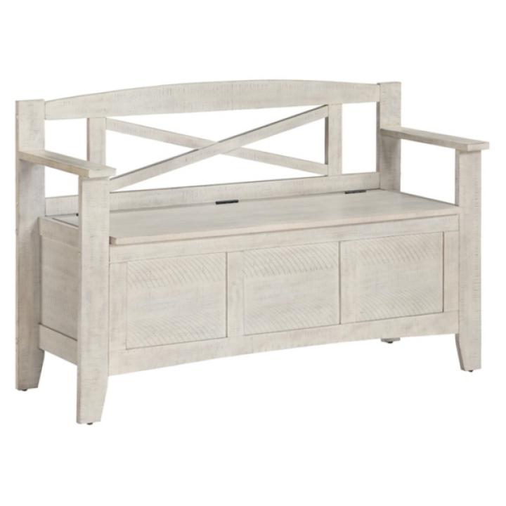 Whitewash Wood Lift-Top Storage Entryway Bench