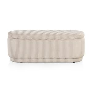 Beige Corduroy Oval Storage Bench