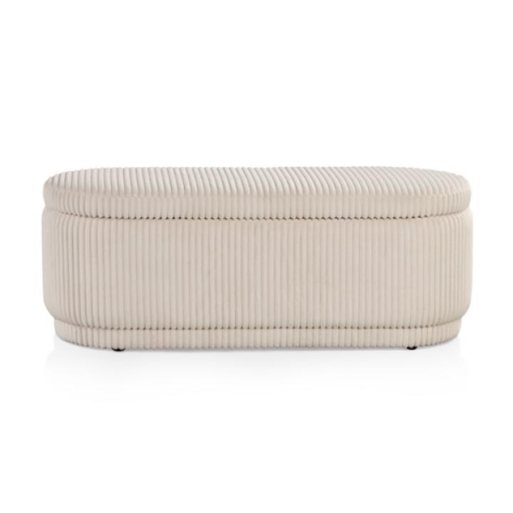 Beige Corduroy Oval Storage Bench