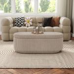 Beige Corduroy Oval Storage Bench