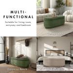 Beige Corduroy Oval Storage Bench