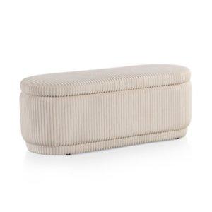 Beige Corduroy Oval Storage Bench