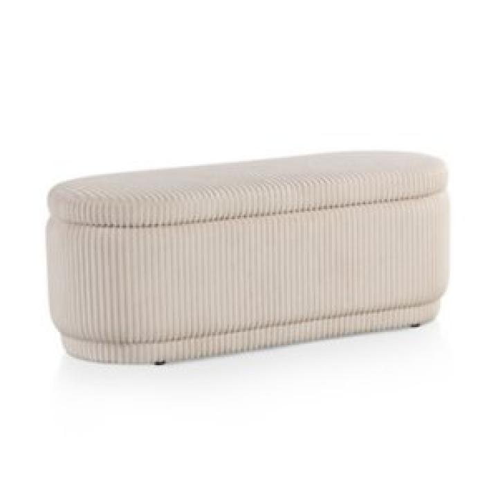 Beige Corduroy Oval Storage Bench