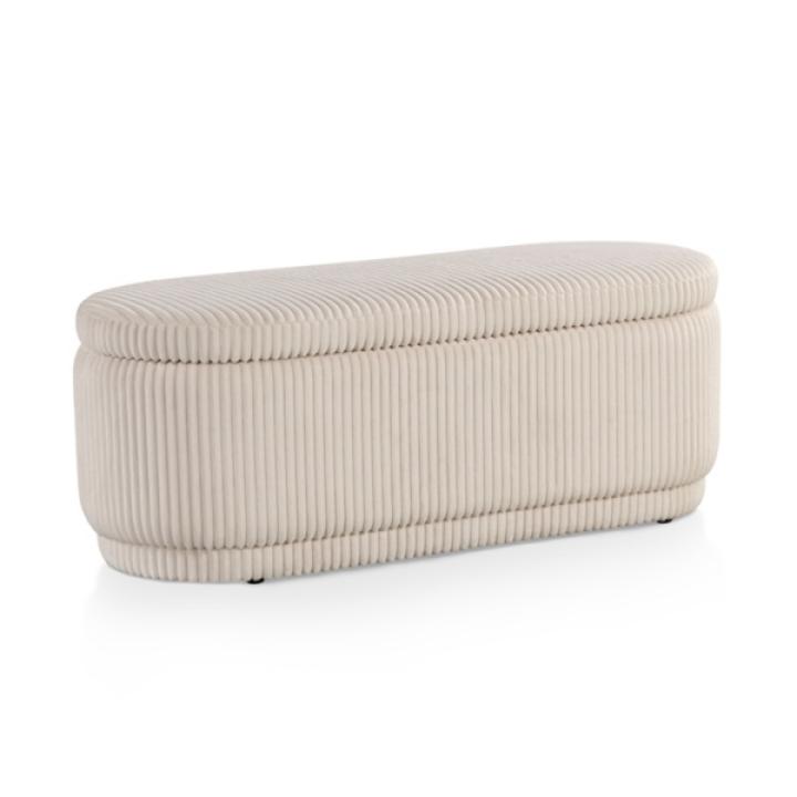 Beige Corduroy Oval Storage Bench