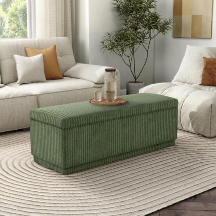 Green Corduroy Rectangle Storage Bench