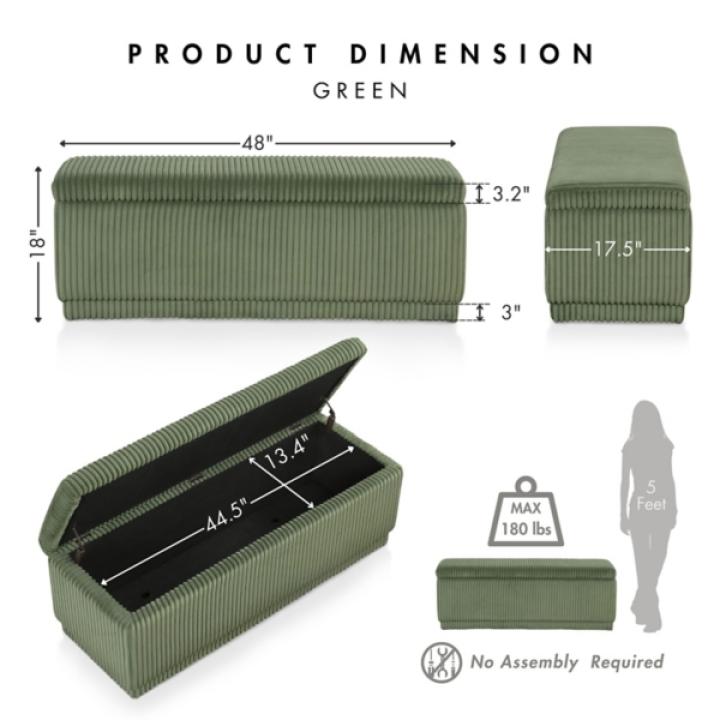 Green Corduroy Rectangle Storage Bench