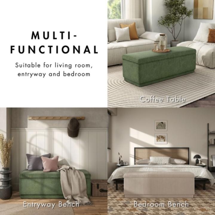 Green Corduroy Rectangle Storage Bench