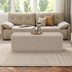 Beige Corduroy Rectangle Storage Bench