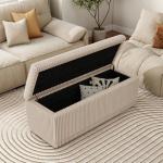 Beige Corduroy Rectangle Storage Bench