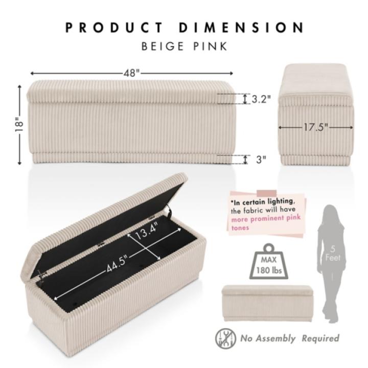 Beige Corduroy Rectangle Storage Bench