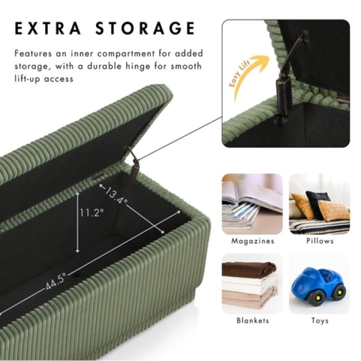 Beige Corduroy Rectangle Storage Bench