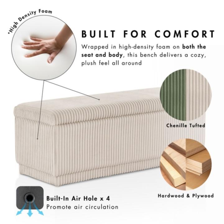 Beige Corduroy Rectangle Storage Bench