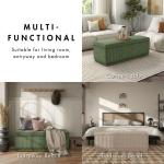 Beige Corduroy Rectangle Storage Bench