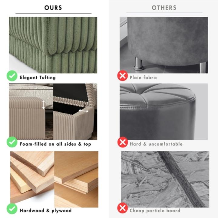 Beige Corduroy Rectangle Storage Bench