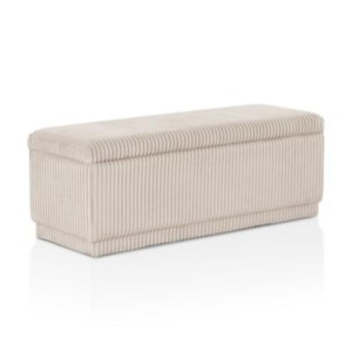 Beige Corduroy Rectangle Storage Bench