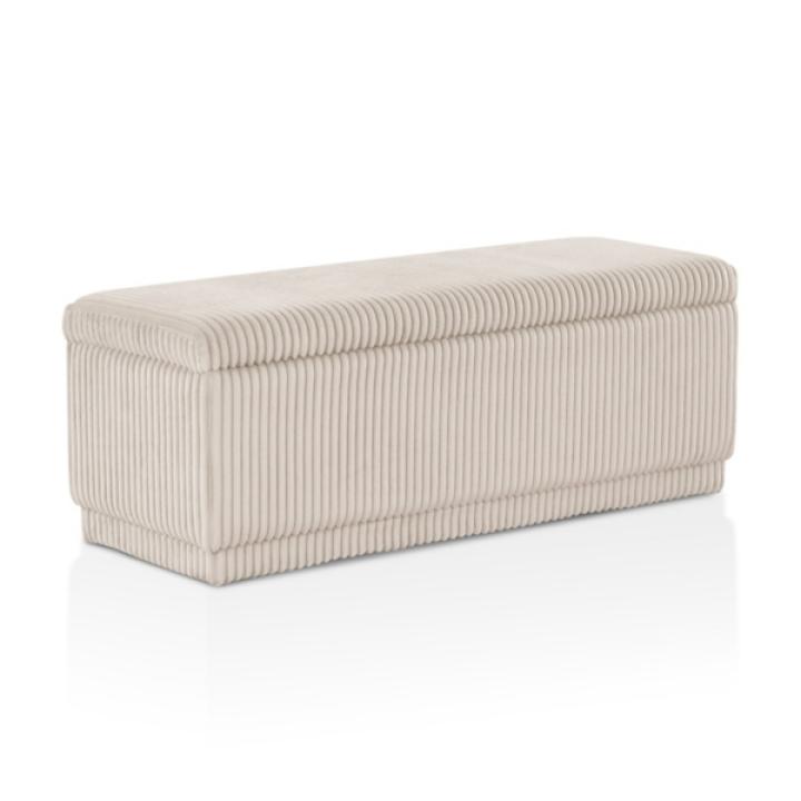 Beige Corduroy Rectangle Storage Bench