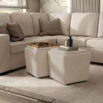 Beige Corduroy Square Storage Ottoman